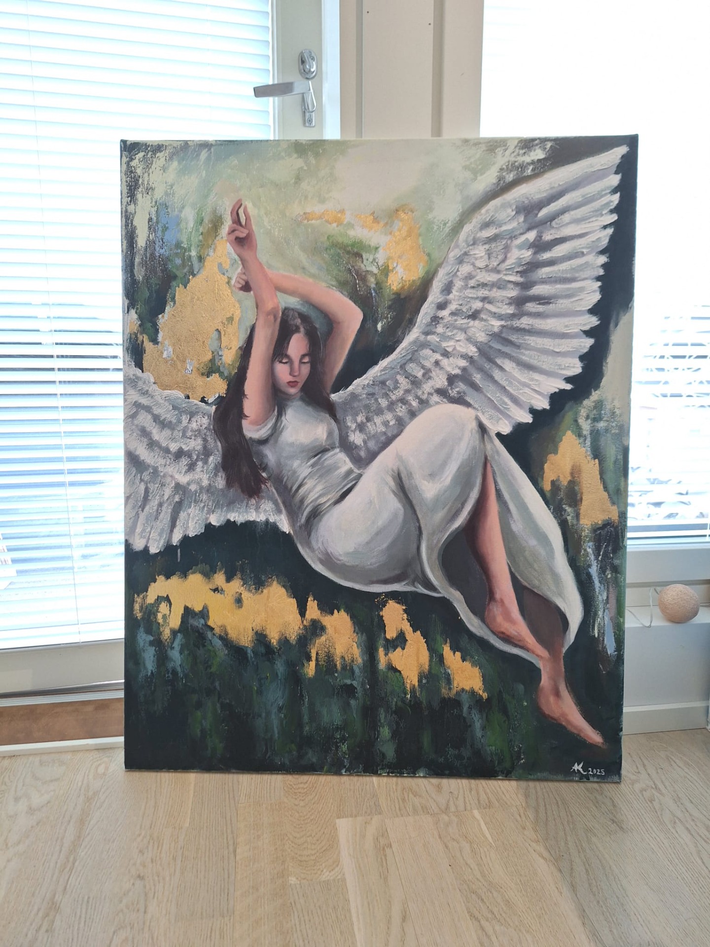 Hetki ennen toivon pilkahdusta 350 € koko: 73x92cm, tekniikka: akryyli, kultafoliointi